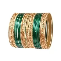 touchstone indian bollywood colorful 2 dozen bangle collection paillettes dorées texturées vert sarcelle grande taille bijoux bracelets ensemble de 24 dans ton or pour les femmes.