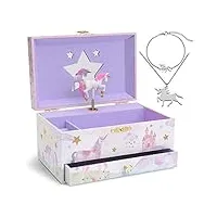 jewelkeeper - boîte à musique rêves de licorne & parure assortie pour petites filles - 3 cadeaux licorne pour filles