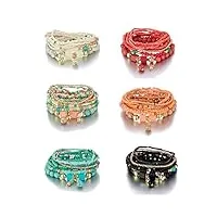 caiyao lot de 6 bracelets bohèmes empilables multicouches avec perles - bracelets multicolores - pendentifs bohèmes - bracelets faits à la main - pour femmes et filles