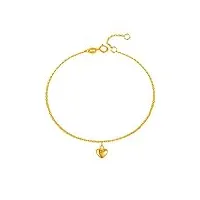 knsam bracelet de cheville cœur 22+2cm, 1mm personnalisé, bracelets or jaune 18 carats mariage femme largeur:1mm