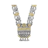 aheli collier avec pendentif en forme de fleur de paon oxydé finement travaillé avec chaîne - style vintage bohème indien ethnique traditionnel pour femme, métal, non connu