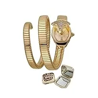 just cavalli signature snake serpent caché - set de montre pour femme bracelet flexible + miroir mode mode, or jaune, mode/tendance