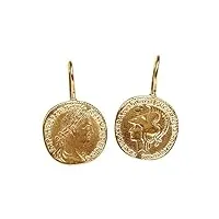 silbermoos pendentif d'oreille romain monnaie cesar antique rond brillant dorée plaquée or argent sterling 925 boucles d'oreille bijou d'oreille