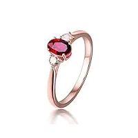 amdxd bague saint valentin femme, bague mariage or 18 carats diamant avec ovale rubis 0.46ct,or rose,circonférence 60mm (cadeau femme)