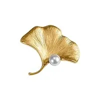 hcma 925 argent créatif doré feuille de gingko broche mode féminine incrusté de perles broche vêtements accessoires