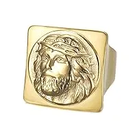 bobijoo jewelry - bague jésus christ seigneur chevalière homme acier inoxydable or doré plaqué - 58 (8 us)