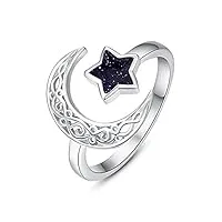 kingwhyte bague celtique en argent sterling 925 avec lune et étoile pour femme - bague réglable - cadeau pour fille, maman, grand-mère, petite amie