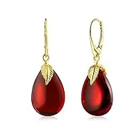 amber by mazukna boucles d'oreilles pendantes en forme de goutte pour femme, avec fermoir en argent plaqué or ag925, argent sterling, ambre