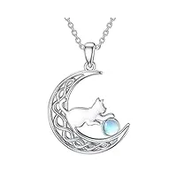 lonago collier chat argent 925 créée pierre de lune avec chat dans la lune pendentif collier bijoux pour femmes