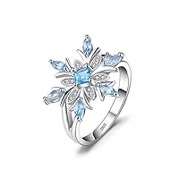 jewelrypalace bague flocon de neige naturelle swiss topaze bleu en sterling argent 925 pour fille, bagues pierre anneau fin femme, ensemble parure de bijoux cadeau d'anniversaire