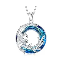 enjoylifecreative collier pendentif phénix en argent sterling 925 cadeaux de bijoux en cristal phoenix pour femmes filles (phoenix - blue crystal)