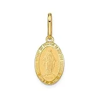 collier avec pendentif médaille miraculeuse ovale polie et mate 14 carats, métal