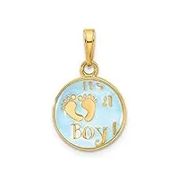 collier avec pendentif « it's a boy » poli avec émail bleu et résine époxy transparente - 13,2 mm - 14 carats, métal