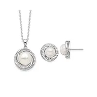 parure de bijoux pour femme en argent sterling 925 plaqué rhodium 8 10 mm avec perle fwc cz cz cz imitation diamant, métal, zircone cubique