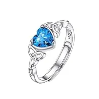 prosilver bague topaze bleue femme en argent 925, anneau celtique ajustable orné de pierre de naissance