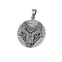 treasurebay pendentif en argent sterling 925 avec tête de loup viking celtique fenrir, argent