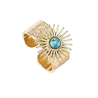 traglo bague soleil bohème anneaux en acier inoxydable pour femmes pierre naturelle turquoise couleur or anneau large réglable anneaux ouverts bijoux