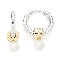 leonardo jewels perlina 022631 boucles d'oreilles créoles à charnière en acier inoxydable avec pendentif perle argenté/doré 2,4 cm de long couleur résistante, 2.4, acier inoxydable, pas de gemme