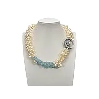 mrxfn collier colliers bijoux véritable 4 brins naturel bleu aigue-marine puces pierre semi-précieuse naturelle fantaisie collier de perles blanches