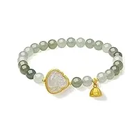 zhou liu fu bracelet en or massif 24ct pour femmes, bijoux en or pur véritable bouddha bénédiction lotus charm or vert jade bracelet de perles pour hommes adolescents filles
