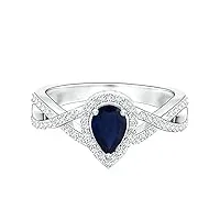 shine jewel tige de torsion 0.70 ctw pierre précieuse de saphir bleu poire or jaune 9k halo solitaire anneau (or blanc, 13.5)