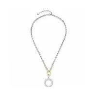 leonardo jewels elsa 023334 collier pour femme en acier inoxydable argenté avec détails ip doré avec pendentif en forme de cercle, longueur 50-55 cm, bijou cadeau pour femme, 50, acier inoxydable, pas