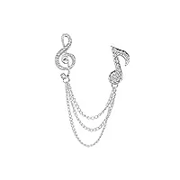 crystal music note chain broche pin shirts neck collar tips with layers tassel chain blouse lapel pins for men women (couleur : a, taille : taille unique) (taille unique)