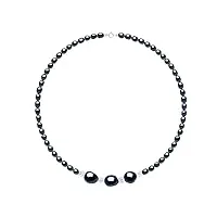 pearls & colors - collier véritables perle de culture d'eau douce grain de riz 4-5 mm et 3 baroques 11-12 mm - coloris black tahiti - cristal preciosa - bijou femme