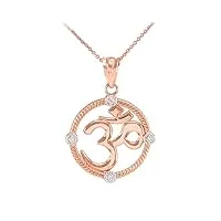 collier pendentif or rose 9 cts charm cercle cordé diamant méditation hindoue yoga "om" (aum) (longueur de chaîne disponible 40 cm – 45 cm – 50 cm – 55 cm) 50 cm