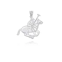 collier pendentif or blanc 9 cts polo sport equitation personnalisé jockey réversible (longueur de chaîne disponible 40 cm – 45 cm – 50 cm – 55 cm) 50 cm