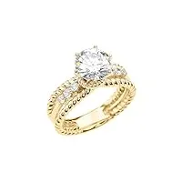 bague pour femme solitaire de fiançailles moderne avec diamant design corde en or jaune 9 carat et pierre centrale topaze blanche 1 carat