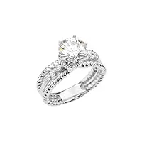 bague de fiançailles solitaire moderne pour femme avec diamant design corde en or blanc 9 carat et pierre centrale topaze blanche 1 carat