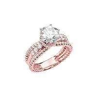 bague pour femme solitaire de fiançailles moderne en diamant design corde en 9 carat or avec pierre centrale topaze blanche 1 carat