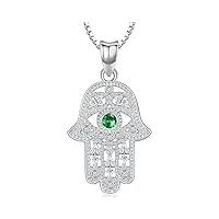collier main de fatma argent sterling 925, pendentif main de fatma avec zircon vert, hamsa collier main de fatma avec oeil, bijoux main de fatma pour femme