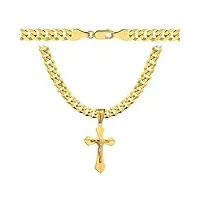 amor luxury chaîne en or 585 pour homme 925/585 - chaîne byzantine - chaîne croix - chaîne en or - bijou pour homme - cadeau pour ami - collier pour homme - gourmette de 6,5 mm d'épaisseur, 60 cm,