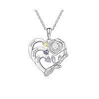 glooraca collier de pierres de naissance simulées pour femmes avec 1-4 noms collier de pendentifs en forme de coeur personnalisé pour maman, femme et grand-mère (3 noms)