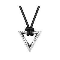 faithheart collier pour homme acier inoxydable chaîne cuir pendentif viking runes anneau de möbius triangle viking runique nordique avec chaîne cuir