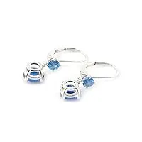 amdxd boucles d'oreilles classiques en platine 18 carats / 14 carats / 9 carats / platine - créées en laboratoire - saphir bleu - boucles d'oreilles art nouveau véritable, or blanc 14 carats (585),