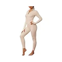 voqeen combinaison femme de sport sexy jumpsuit femme collier en v yoga moulante manches longues body avec zip ensemble femme côtelé tenue une pièces Élastique
