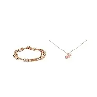 fossil bracelet pour femme, 19 cm bracelet en cuir véritable & collier pour femmes personnalisation, longueur totale : 40 cm + 5 cm chaîne d'extension collier en acier inoxydable doré rose