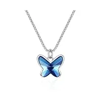 george · smith collier papillon pour femmes, collier pendentif cœur argent cristal bleu, bijoux valentines fête des mères cadeaux de noël pour femmes (blue)