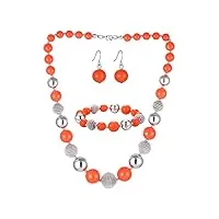fulu autumn grandes colliers de perles pour femmes, ensemble de collier, bracelet et boucles d'oreilles avec perles rondes, ensemble de bijoux pour femme, 3 pièces, cadeau d'anniversaire pour elle,