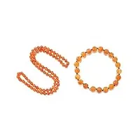 parure de bijoux en cornaline – collier rond en cornaline de 66 cm et bracelet extensible, pierre précieuse, spinelle de cornaline, pierre précieuse, cornaline spinelle