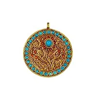 tibetan silver médaillon plaqué or pour hommes femmes arbre de vie filigrane inlay pierres précieuses corail turquoise pendentifs faits main pour cadeaux bijoux mode