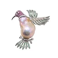 bijoux luxueux pendentif/broche baroque blanc en forme d'oiseau en collier en argent sterling