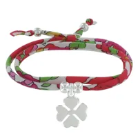 bracelet double tour lien liberty et trèfle argent - classics - rouge geranium
