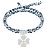 bracelet double tour lien liberty et trèfle argent - colors - bleu navy