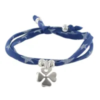bracelet double tour lien etoiles et trèfle argent - classics - bleu navy