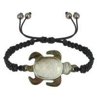 bracelet tortue nacre grise lien tréssé - noir