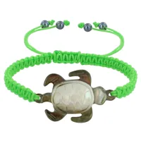 bracelet tortue nacre grise lien tréssé - vert